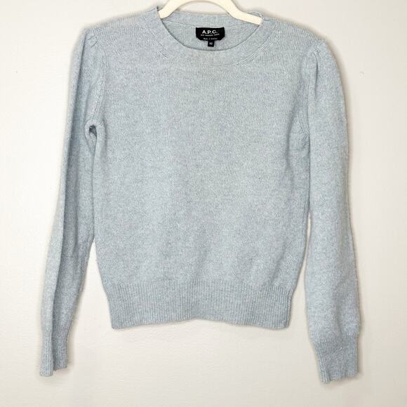 APC Blue Wool Cotton Micro Puff Sleeve Crew Neck Sweater XS - Picture 1 of 7